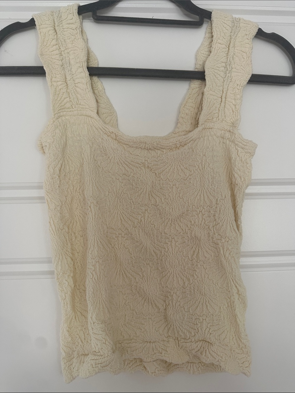 Free People Cream Textured Tank Top with Wide Straps